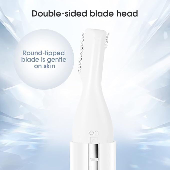 TOUCHBeauty Eyebrow Hair Trimmer for Women, Painless Precision Eyebrow Shaper, Pen-Shaped Hair Remover Razor for Face Chin Neck, Upper-Lip, Peach-Fuzz Mini Sized Battery-Operated, White, 1658A