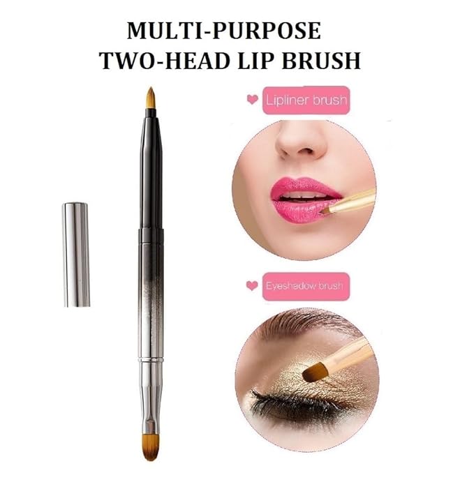 Exquisite Professional Lip Brush Applicators-Retractable Lipstick Brushes- Lipstick Gloss Makeup Brush Tool For Women and Girls (Two-Head-Gradient Black)