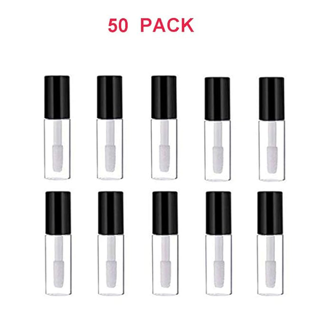 Mydio 50 Pack 1.2ML Clear Mini Lip Gloss Tube Empty Lip Balm Containers With Black Lid for Lipstick (clear)