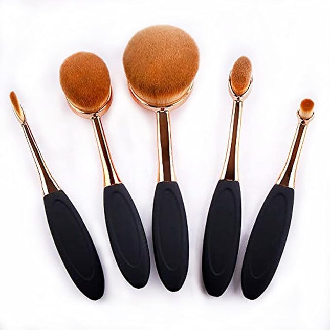 Yoseng Oval Foundation Brush 5 Pcs Toothbrush makeup brushes(Black handle rose gold)
