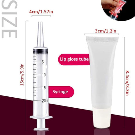 AMORIX 50PCS 10ml Lip Gloss Tubes Clear Empty Lip Balm Containers with White Cap Refillable Soft Cosmetic Squeeze Tubes for Lip Gloss Base Glitter Pigment Powder 2 Syringes + Tag Labels Stickers