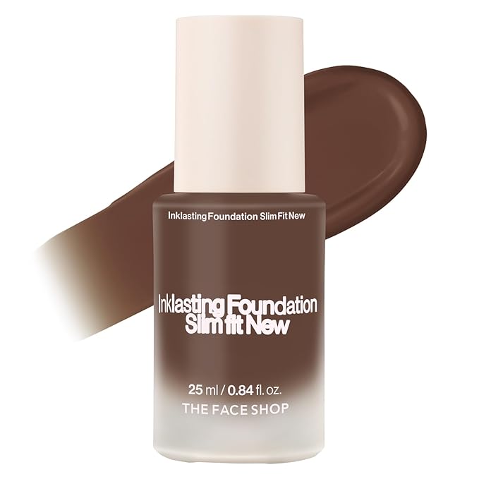 THE FACE SHOP Ink Lasting Liquid Foundation, Full Coverage, 72‑Hour Wear Semi‑Matte Finish, Makeup with Bakuchiol, N710 Espresso, 0.84 Fl. Oz.