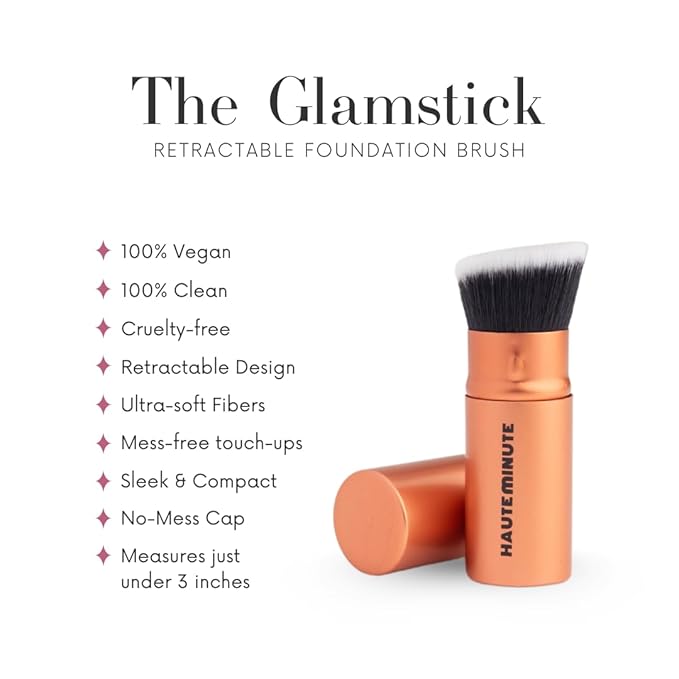 Mini Glamstick Retractable Foundation Brush - Travel Face Makeup Brush for Liquid, Cream Buffing & Blending, Cruelty-Free Bristles
