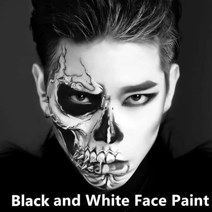 Go Ho Black and White Face Body Paint(4.74 oz),Water Based Cream White Black Face Painting Kit for SFX Cosplay Costumes Festivals Halloween Skull Zombie Skeleton Goth Vampire Makeup