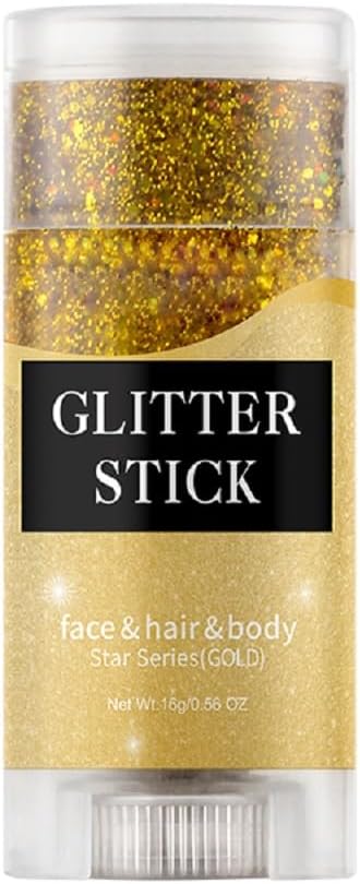 Gold Face and Body Glitter Stick,Sparkling Neon Outfit Party Holographic Sequins Paint Body Glitter Gel Makeup.(Gold face Glitter Stick)