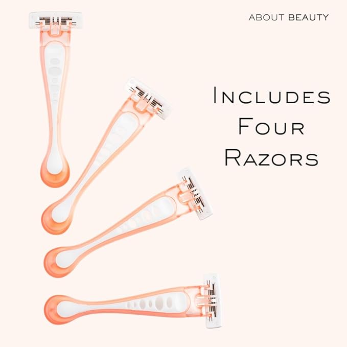 About Face Body Spa Shave 3-Blade Sensitive Disposable Razors With Coconut Oil Lube Strip, 4 Count