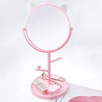 Desk Mirror in Cute Cat Ears Shape-Kawaii &Vanity Mirror for You in Bathroom or Bedroom- Pink