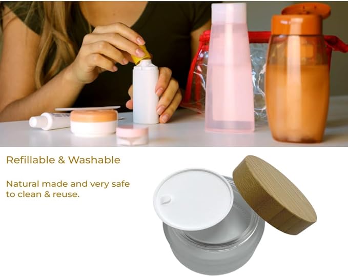 Empty Refillable Frosted Glass Cosmetic Cream Jar 4 Pack 3.3 OZ/100g with Bamboo Lids,Skin Care Travel Containers Pot for Clay Masks,Butter,Body Scrub,Lip Balm, Ointments, Lotion Frost