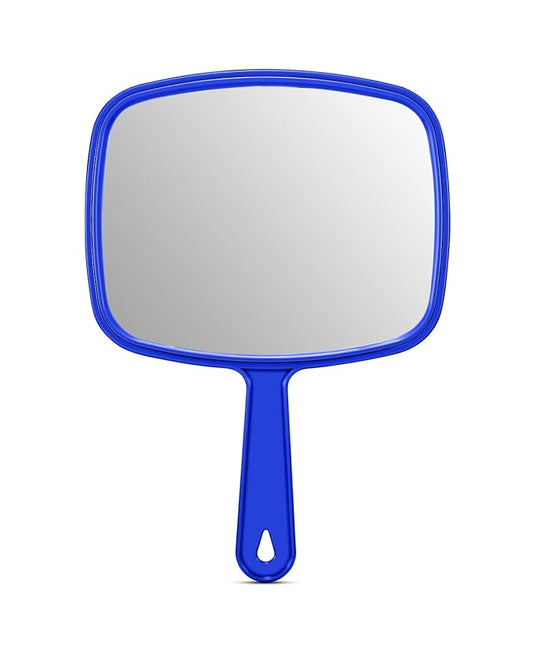 PROTECLE Large Hand Mirror, Salon Barber Hairdressing Handheld Mirror with Handle (Square Blue 10.3"x7.4")