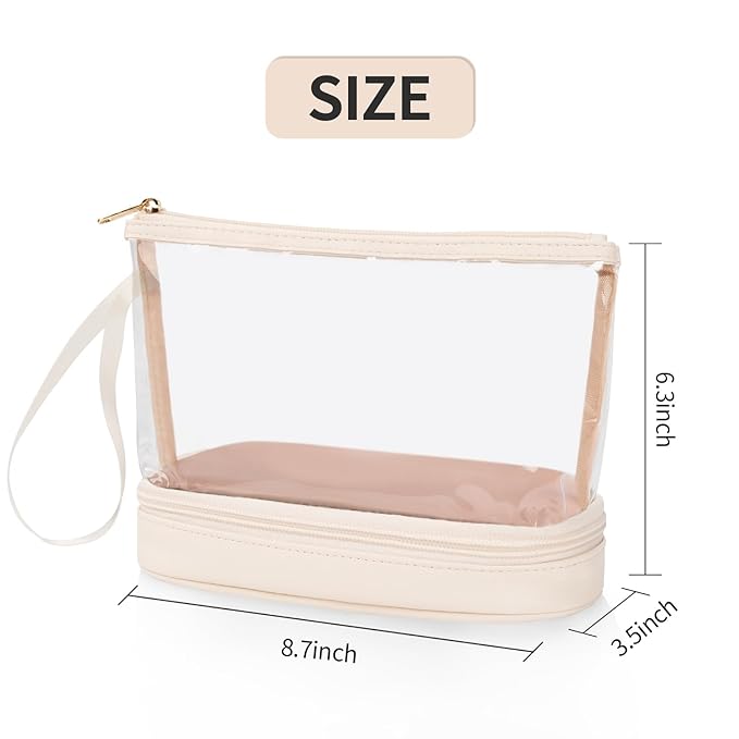 Ethereal Clear Makeup Bag, Cream Small Cosmetic Bag Travel Makeup Bag for Women TSA Approved Toiletry Bag Portable Makeup Pouch