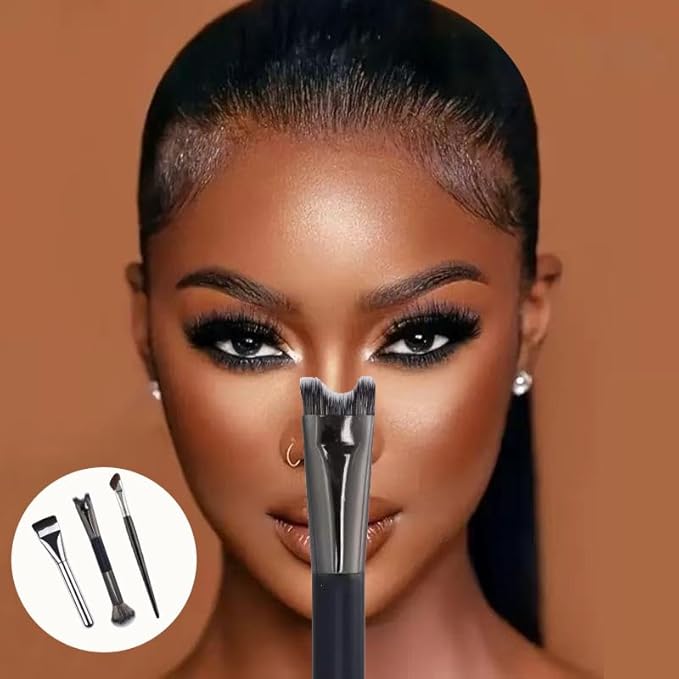 3 Pcs Nose Contour Brush, 2 in 1 U-Shaped Dual-End Contour, Angled and Flat Brushes Sculpting Makeup Tools for Makeup Noses Sculpting Highlighting Defining