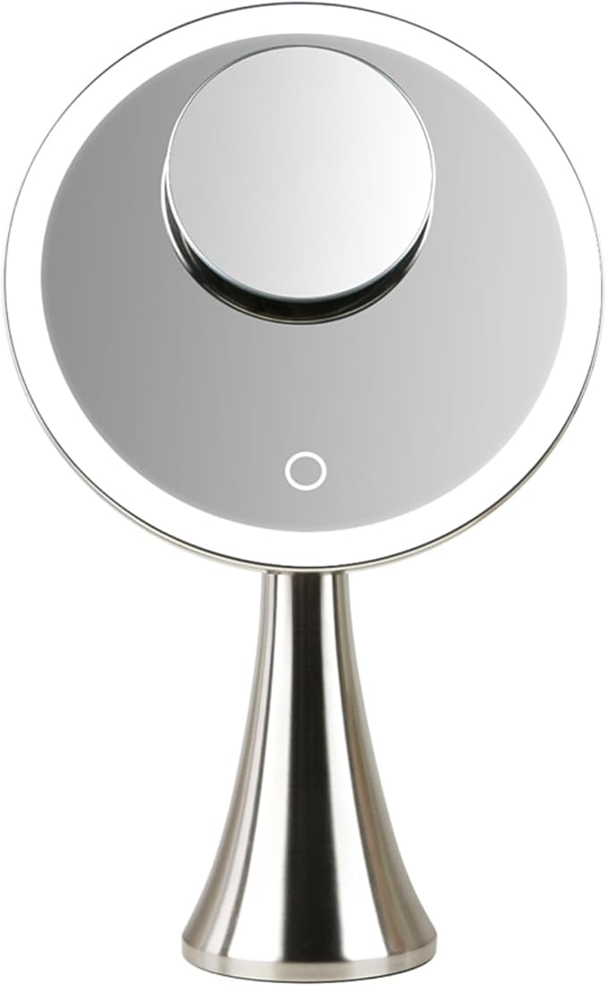 Surdy 9" Lighted Makeup Mirror, 5x/10x Dual Magnifying Mirror w/ 3 Color, Brightness Adjustable,360° Rotation, 4000 mAh Rechargeable, Women Gift, Vanity Mirror