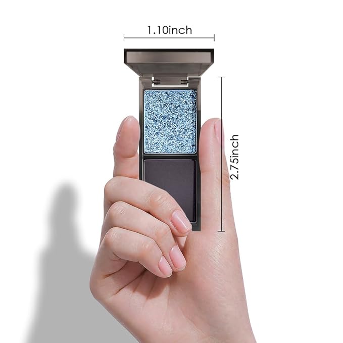Blue Black Two Color Matte Shimmer Glitter Eyeshadow,Bright Eye Shadow Powder,Professional Long-Lasting Waterproof Makeup Palette,Blendable,Easy-To-Apply and Compact for Travel