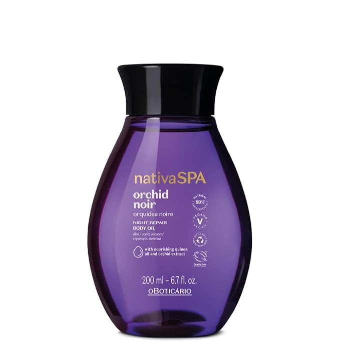 Nativa SPA by O Boticário, Orchid Noir Body Oil, Scented Moisturizer, Enriched with Purified Quinoa Drops to Boost Hydration, 6.8 Ounce (200ml)