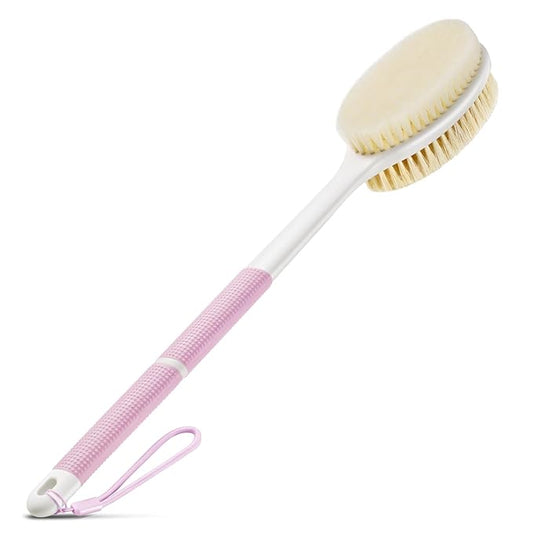 Body Scrubber Anti Slip for Shower,Shower Brush Long Handle with Stiff and Soft Bristles,Body Wash Exfoliating Back Scrubber for Bath or Dry Brushing Body Brush(Pink)