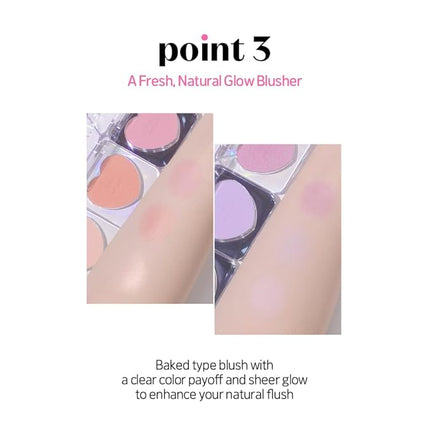 ETUDE Heart Pop Blush, Cool Berry Cheek Color, Natural Highlight & Glossy Finish, Lightweight Formula, Compact 0.2 oz – Squeeze Berry