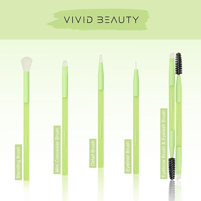 5-Piece Green Eye Makeup Brush Set – Soft, Synthetic Bristles Brushes for Eyeshadow, Blending, Eyeliner and Brow – Rubber Handle for Comfort Grip, Perfect for Beginners and Make up Lovers