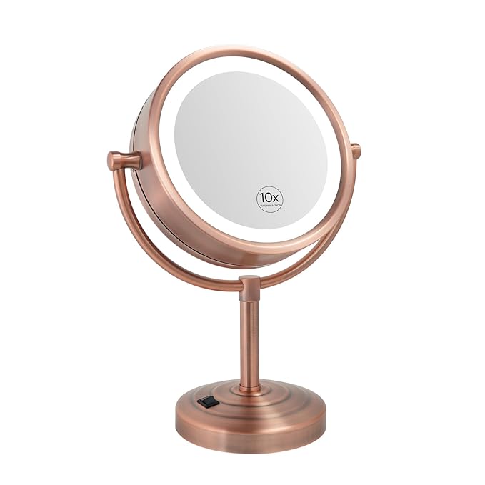 GURUN 8.5 Inch Tabletop LED Lighted Makeup Mirror with 10x Magnification Double Sided Vanity Mirror Plug Power Matte Rose Gold M2208D-8x10MR(8.5in,10x)