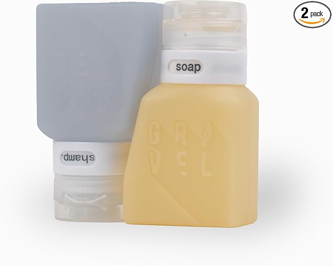 Gravel Travel Bottles 3oz (2-Pack) – Leakproof, BPA-Free, TSA Approved with Label System (Honey & Glacier)