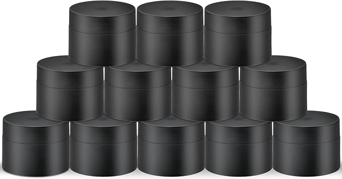 Plastic Containers Akamino White Plastic Lotion Jar with Inner Liners and Dome Lids for Make-up Cosmetic, Creams, Lotions, Refillable Travel Airtight Container Storage (1.25 Oz, 37 ML, 12 PCS, Black)