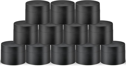 Plastic Containers Akamino White Plastic Lotion Jar with Inner Liners and Dome Lids for Make-up Cosmetic, Creams, Lotions, Refillable Travel Airtight Container Storage (1.25 Oz, 37 ML, 12 PCS, Black)