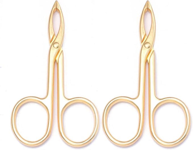 2 Pieces Tweezers Scissor Handle Straight Tip Scissor Shaped Eyebrows Tweezers for Hair Plucker Remover Facial Hair Eyebrows Care (Golden)