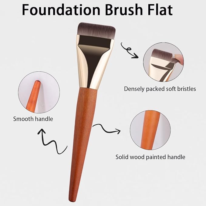 2 Count Flat Foundation Brush for Liquid makeup, Ultra Thin Face Makeup Flat Brush, Makeup Brush for Blending Mask Cream, Base Brush Tools（ Orange & Silver)