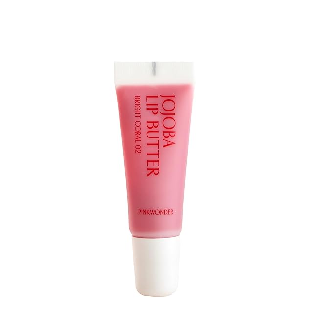 PINKWONDER Jojoba Lip Butter (02 Bright Coral) | Hydrating Lip Balm with Organic Jojoba Oil | Non-Sticky Lip Gloss for Dark Lips | Korean Lip Balm