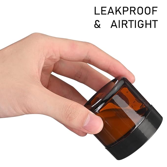 4 Pack 1oz Glass Jars with Lids, Tecohouse Amber Glass Jars with Lids & Stickers, Reusable Empty Round makeup container for Creams, Lotion, Cosmetic