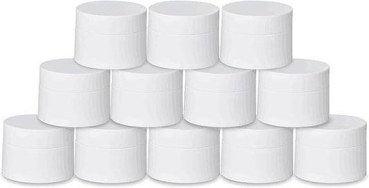 Plastic Containers Akamino White Plastic Lotion Jar with Inner Liners and Dome Lids for Make-up Cosmetic, Creams, Lotions, Refillable Travel Airtight Container Storage (1.25 Oz, 37 ML, 12 PCS)