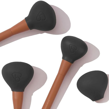 Compact Silicone Makeup Brush Covers for Travel, A Storage & Organizer Case for Brushes to protect Makeup Bag, Re-designed Universal Fit, Black, Set of 4