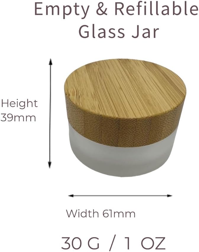 Empty Refillable Frosted Glass Cosmetic Cream Jar 4 Pack 1 OZ/30g with Bamboo Lids,Skin Care Travel Containers Pot for Clay Masks,Butter,Body Scrub,Lip Balm, Ointments, Lotion Frost