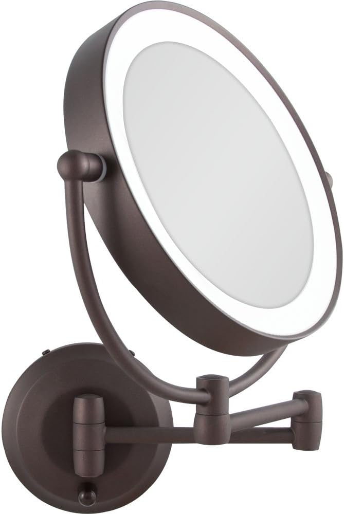 Zadro 11" LED Wall Mounted Makeup Mirror 10X/1X Shaving Mirror Cordless or Battery Operated Vanity Mirrors for Wall (Large | 10X/1X | 11" x 14.5", Oil-rubbed Bronze)