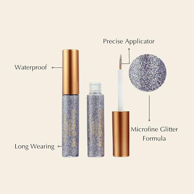 Hypoallergenic Eyeliner, Glitter Liquid Eyeliner I Gluten Free and Vegan for Sensitive Skin (3: Silver) by Dr. Liia