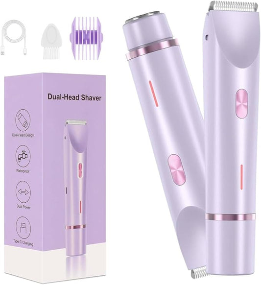 Dermave Bikini Shaver,Bikini Trimmer for Women,2 in 1 Electric Razors for Women,Dual Head Shaver for Leg Arm Body Grooming Tool,Silky and Painless and Efficient Cleaning Purple