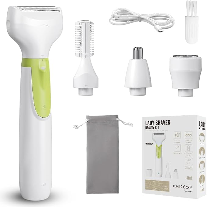Electric Razors for Women, 4-in-1 Painless Shaver for Face, Bikini, Body & Underarms, Waterproof Cordless Foil Shaver for Wet/Dry Use with LED Light, USB Charging, Travel Bag