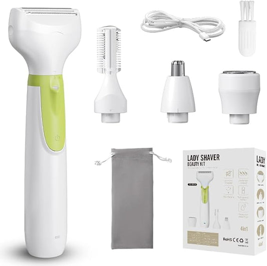 Electric Razors for Women, 4-in-1 Painless Shaver for Face, Bikini, Body & Underarms, Waterproof Cordless Foil Shaver for Wet/Dry Use with LED Light, USB Charging, Travel Bag