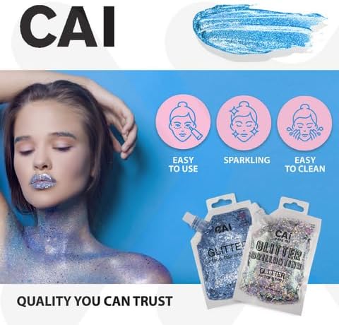 Face, Body & Hair Glitter Gel – Halloween Glitter for Kids and Women – 3 Oz Cosmetic-Grade Gel w/Moon & Stars for Festivals & Halloween Party, Easy Apply & Wash Off - Silver 2Pack