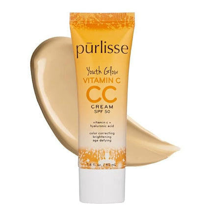 pürlisse Youth Glow Vitamin C CC Cream with SPF 50 - Color Corrector Enriched with Sea Buckthorn, Vitamin C & Hyaluronic Acid - Boosts Radiance & Youthfulness - Paraben-Free - Light Medium (1.4 oz)