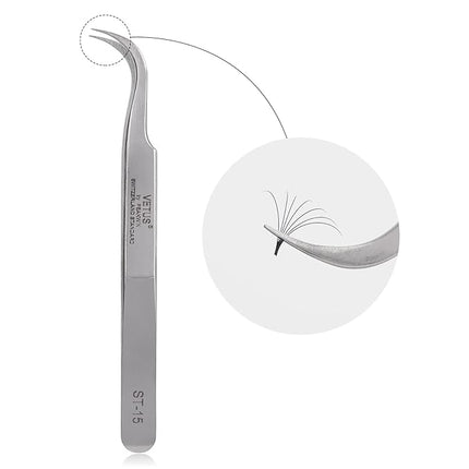 BEYELIAN Eyelash Extension Tweezers, Professional Lashes Tweezers for Make Fans, Curved Tip Stainless Steel ST-15