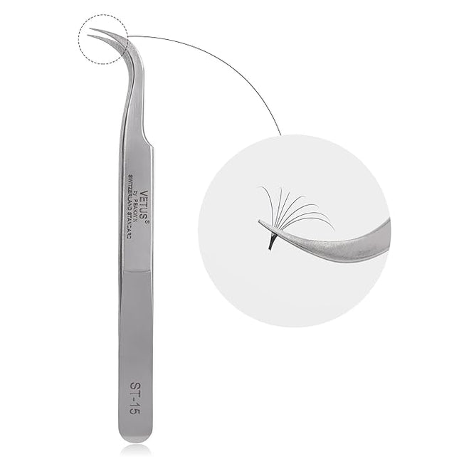 BEYELIAN Eyelash Extension Tweezers, Professional Lashes Tweezers for Make Fans, Curved Tip Stainless Steel ST-15