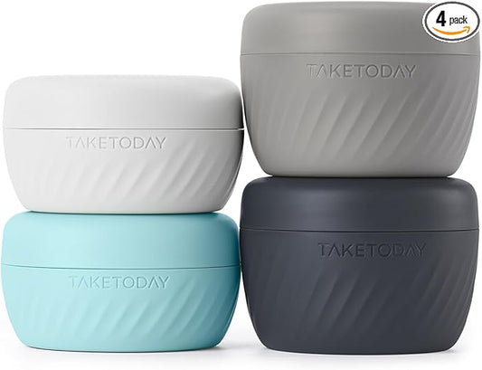 TakeToday Travel Containers for Toiletries, Leak-proof, TSA Approved, Refillable Silicone Cream Jars with Lid Travel Size Essential for Cosmetic toiletry Cream, 2&3oz, 4 Pack (Grey)