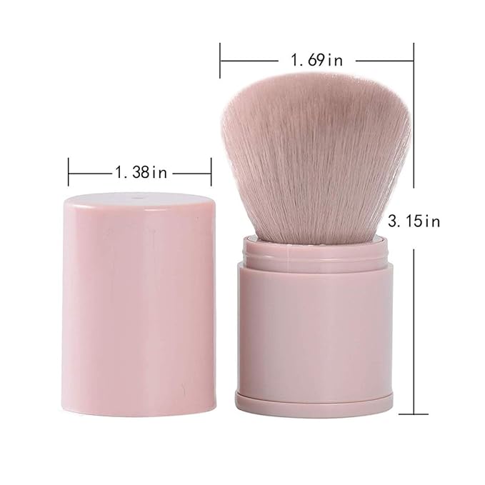 Retractable Kabuki Brushes Foundation Brush Blush Brush Bronzer Brush Face Blender Brush Professional Powder Mineral Blending Buffing Makeup Application Portable With Cover - Pink