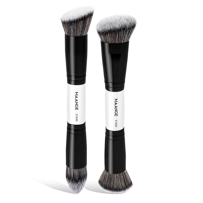 MAANGE 2 PCS Face Makeup Brushes, Makeup Brushes Set, Double Ended Foundation Contour Powder and Buffer Brush, Women‘s Blending Brush, Professional Face Brush Set Tools