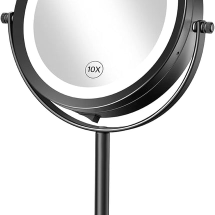 Gospire 7" Lighted Makeup Mirror with Magnification 10X/1X Double Sided, Round Magnifying LED Vanity Standing Cosmetic Shaving Mirror with Battery Operated, Cordless Portable for Bathroom Bedroom