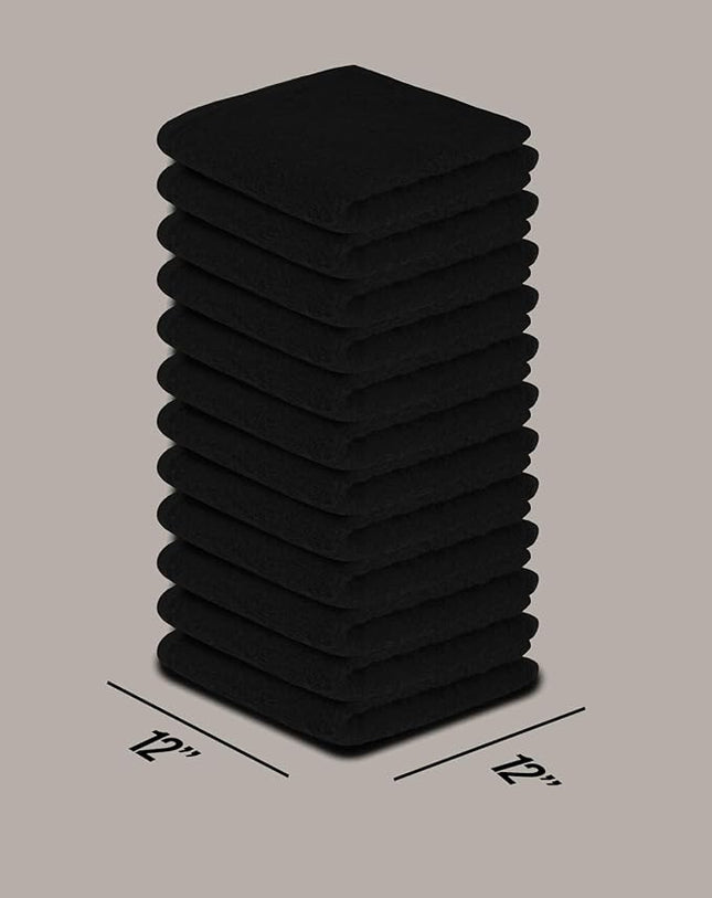 Softolle 100% Cotton Ring Spun Wash Cloths – Bulk Pack of Washcloths – 12x12 Inches – Wash Cloth for Face, Highly Absorbent, Soft and Face Towels (Black, 60 Pack)