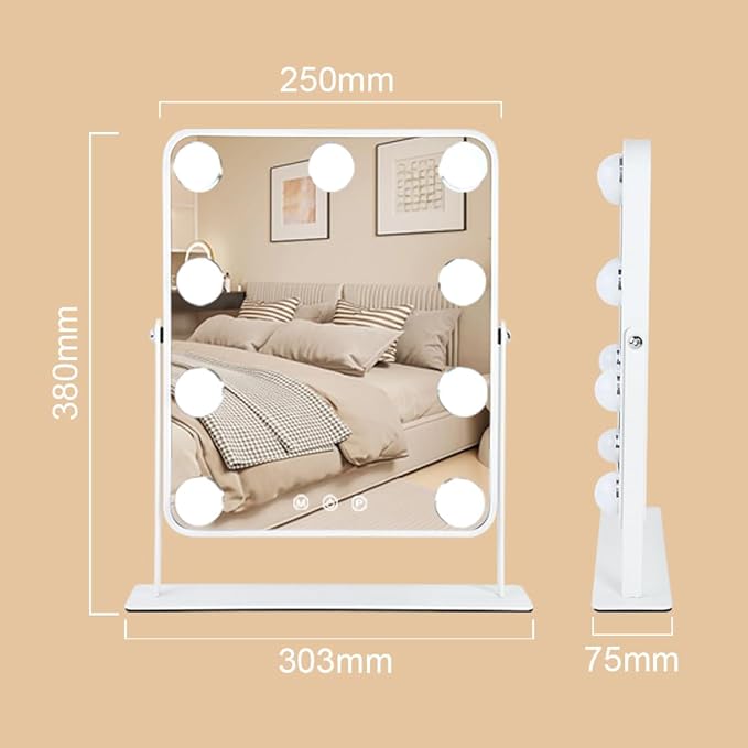 Vanity Mirror with Lights,Lighted Makeup Mirror with 9 LED Bulbs, Light Up Makeup Mirror with Lights for Dressing Room & Bedroom,Smart Touch Control,360 Rotation