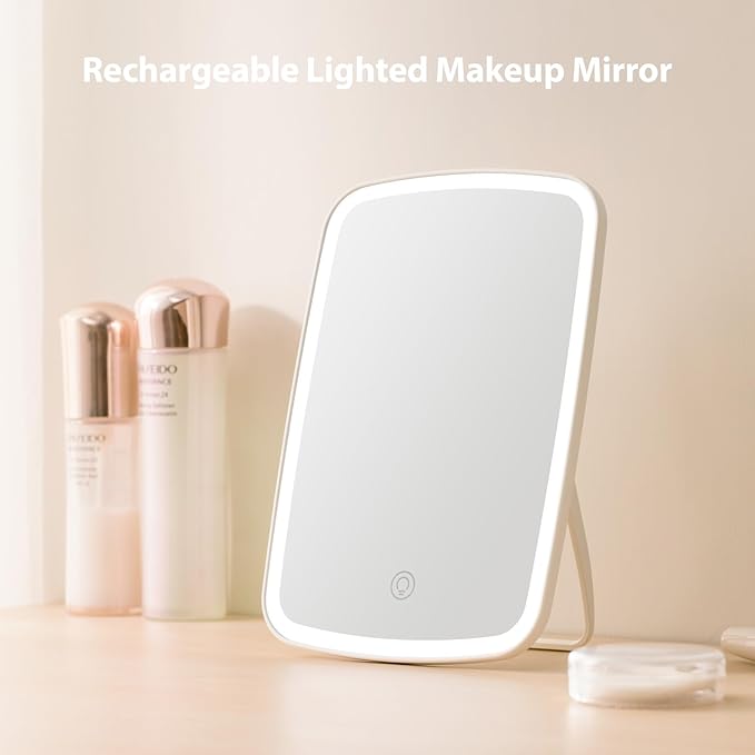 Rechargeable Makeup Mirror with Lights, Portable Travel Lighted Vanity Mirror, Dimmable Touch Screen Tabletop LED Make up Mirror
