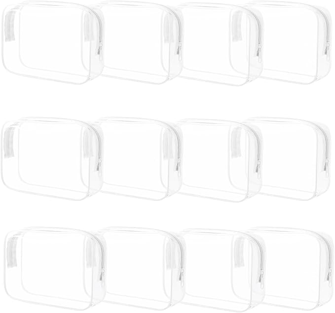12 Pieces Clear Cosmetic Bag, PVC Waterproof Makeup Bags with Zipper, TSA Approved Toiletry Bag for Travel, Transparent Pouches Organizer Storage for Men and Women (White, Small)