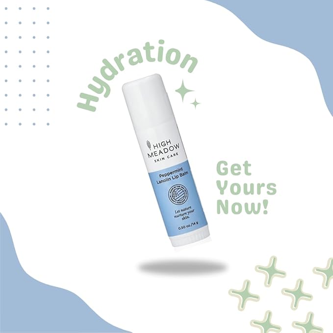 High Meadow Lanolin Peppermint Lip Balm Stick-Natural Unisex Lip Care With Shea Butter, Hydrates, Moisturizes, and Protects Lips, Great for Cold Sores, Fever Blisters, Long-Lasting Clear Lip Hydration